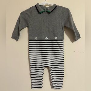 Jacadi Gray and White Striped Sweater Footie Outfit NWT
